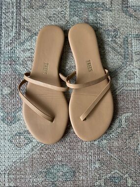 TKEES Classic Tan Minimalist Leather Slide Sandals